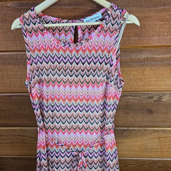 En Saison Womens Open Knit Crotchet Midi Dress Size L Rainbow Beachy Boho Hippie - Picture 2 of 12